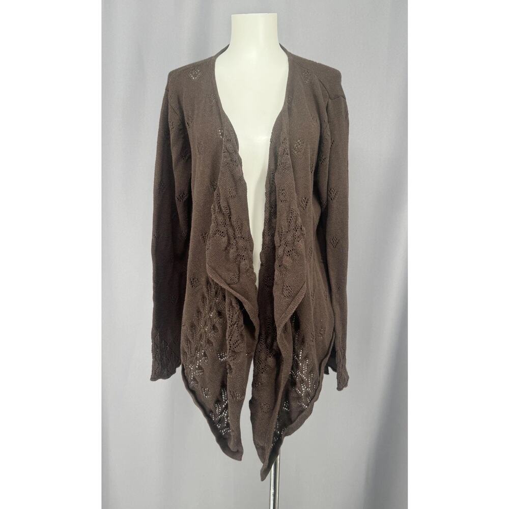 Sundance Cardigan Sweater Womens XL Brown Open Knit Waterfall Hem Drape Front
